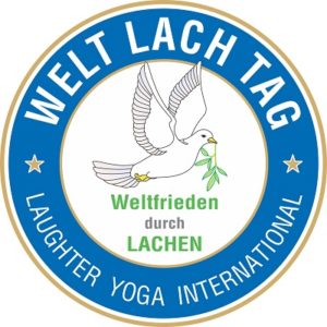 Logo Weltlachtag blau mit Taube